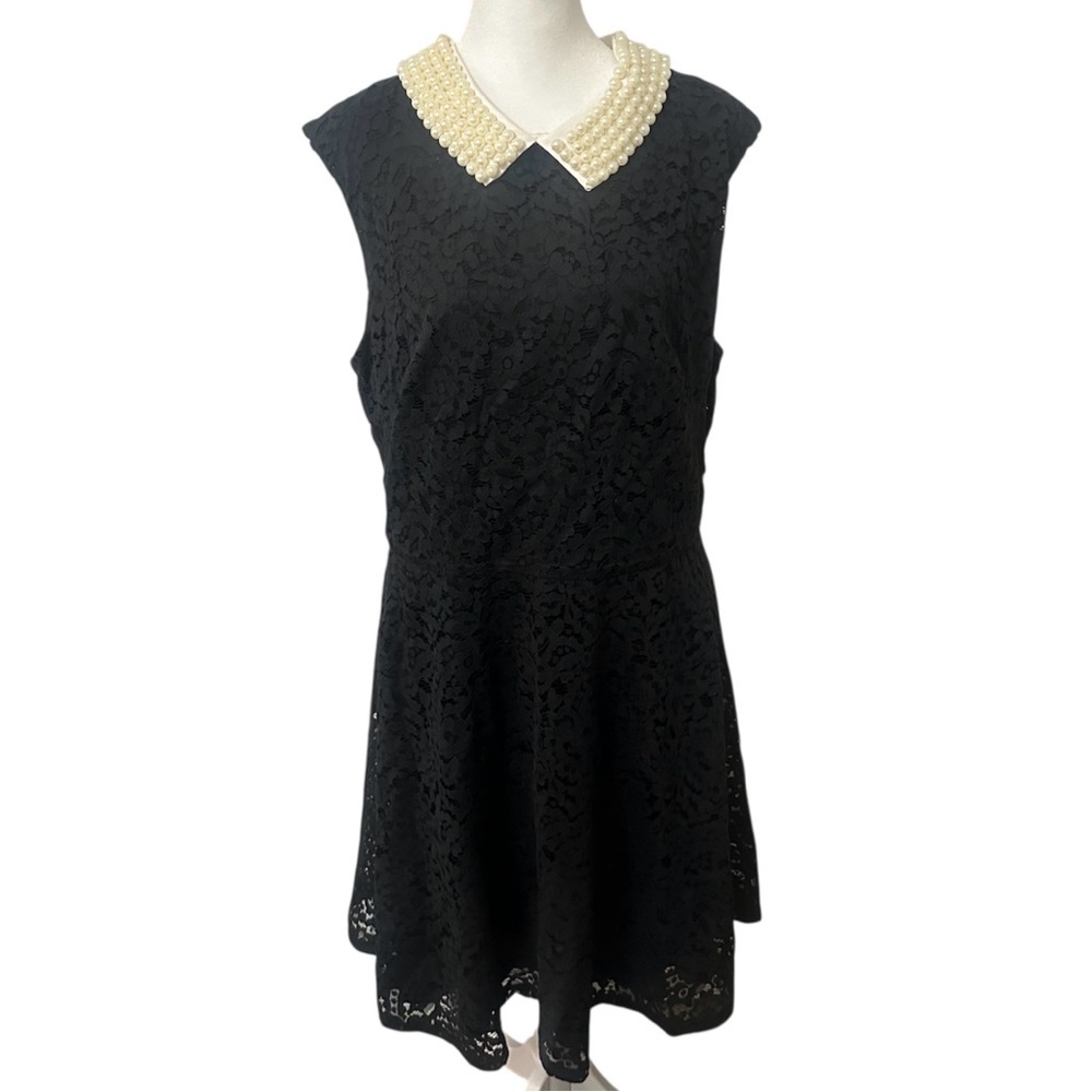 Betsey Johnson Black Lace Dress 14 Pearl Collar VTG Y2K Whimsigoth Fairy‎ Grunge